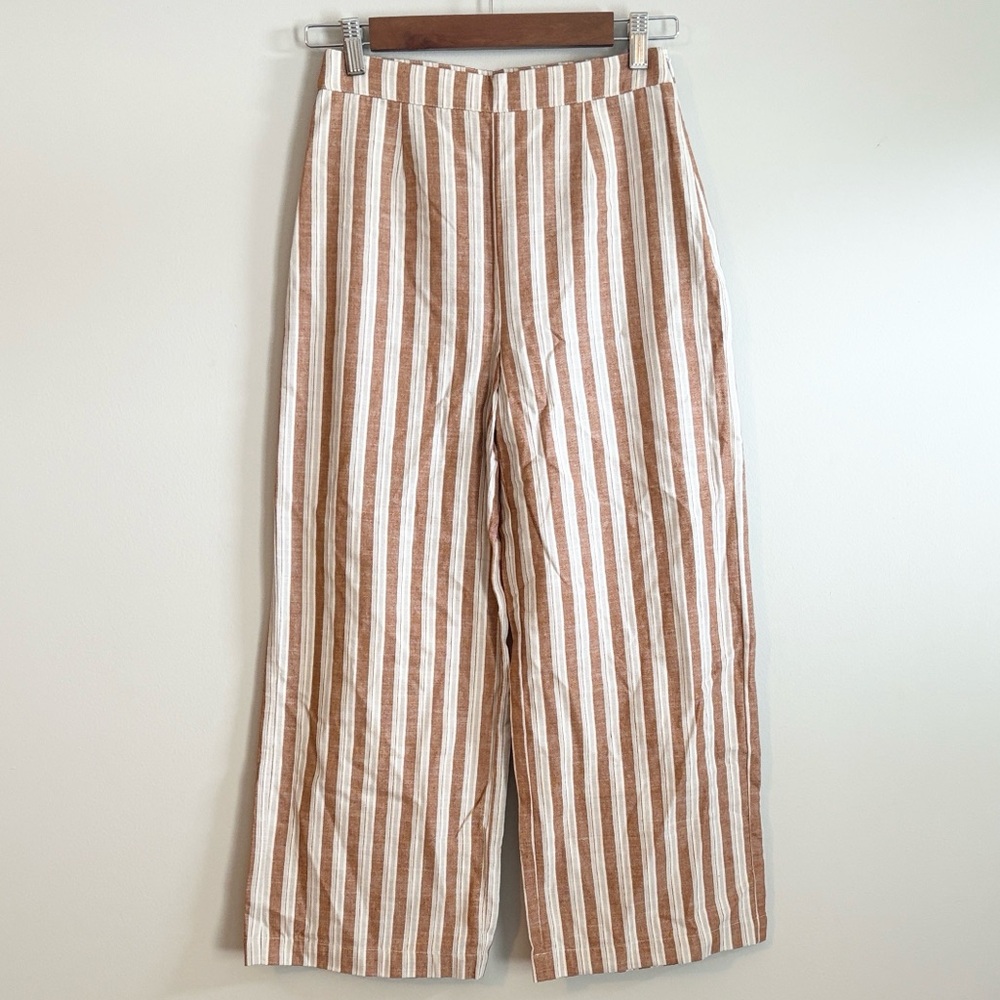 Striped Brown and White Linen Pants